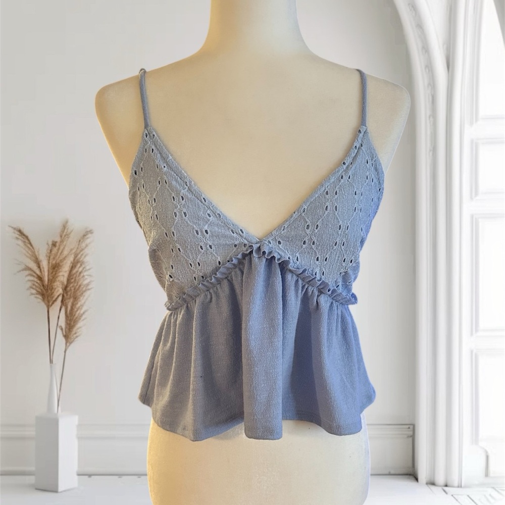 Lulus NWOT* Light Blue Eyelet Peplum Top